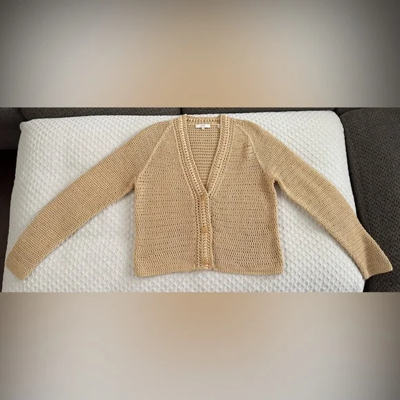 Vince Crochet Cardigan Sweater in Straw Tan Size Medium V733478715 Retail $395 - Picture 4 of 16